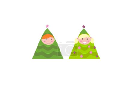 Téléchargez les illustrations : Enfants portant des costumes d'arbres de Noël - en licence libre de droit