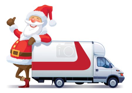Téléchargez les illustrations : Père Noël claus avec grand camion de Noël - en licence libre de droit