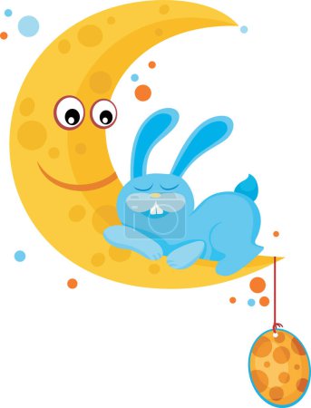 Illustration for Illustration of a sleeping rabbit and the moon - Royalty Free Image