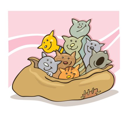 Ilustración de Lindo dibujos animados gatos en la cesta. - Imagen libre de derechos