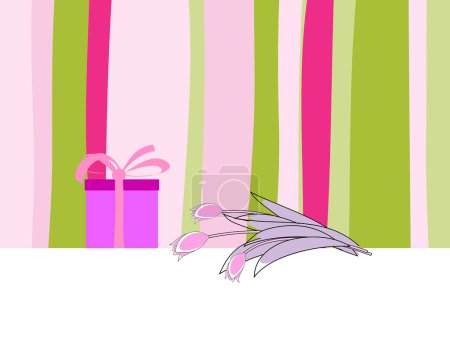 Téléchargez les illustrations : Fond vectoriel avec cadeau et fleurs - en licence libre de droit