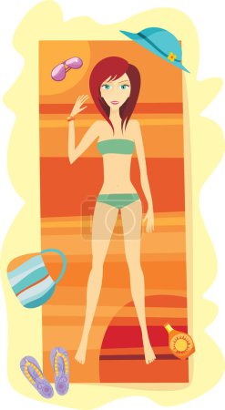 Téléchargez les illustrations : Illustration d'une fille avec un maillot de bain sur la plage - en licence libre de droit