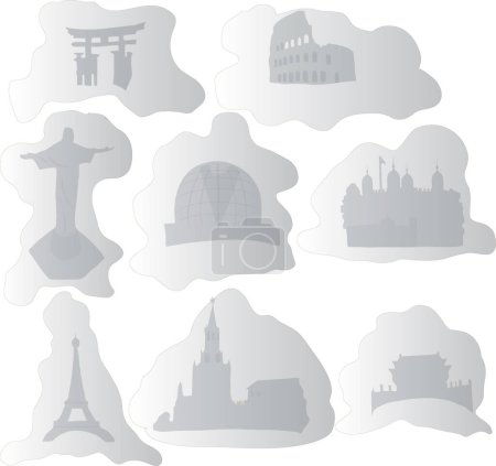 Téléchargez les illustrations : Icônes de voyage du monde ensemble illustration vectorielle - en licence libre de droit