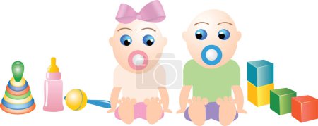 Téléchargez les illustrations : Illustration vectorielle des bébés et des jouets - en licence libre de droit