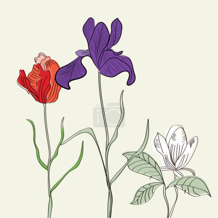 Ilustración de Hermosa flor con hojas y brotes vector ilustración - Imagen libre de derechos