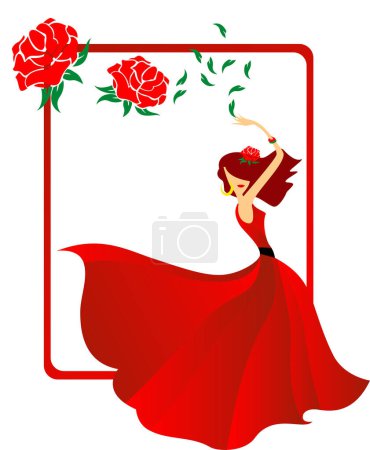 Ilustración de Chica en vestido rojo con una flor. vector - Imagen libre de derechos