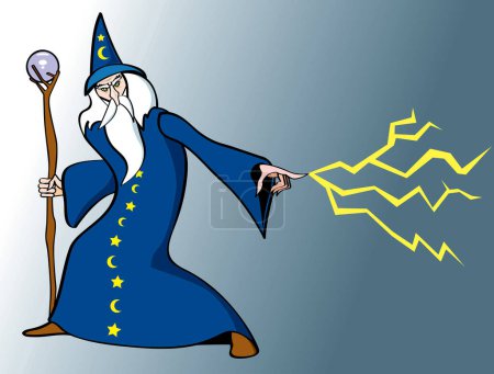 Illustration for Wizard with magic wand vector illustration - Royalty Free Image
