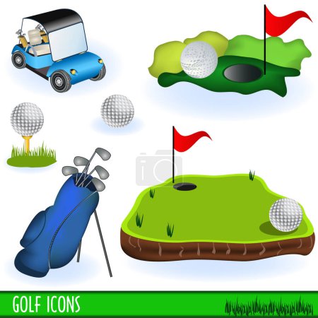 Illustration for Golf icons set with golf equipment. - Royalty Free Image