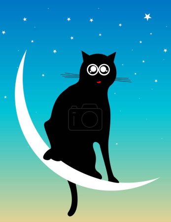 Ilustración de Lindo gato en la luna. ilustración de Halloween. vector - Imagen libre de derechos