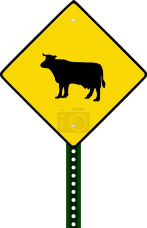 Téléchargez les illustrations : Un panneau routier avec une illustration vectorielle de taureau - en licence libre de droit