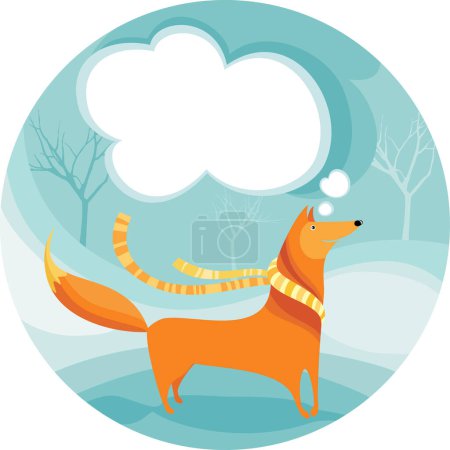 Illustration for Cute dog and winter landscape - Royalty Free Image