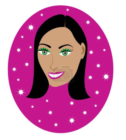 Illustration for Vector pretty Dark haired girl on Hot Pink background - Royalty Free Image