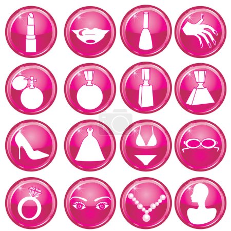 Illustration for 16 Vector Silhouette Icon Buttons for Beauty or Fashion. Also available as buttons and in color. - Royalty Free Image
