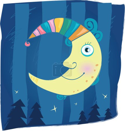 Téléchargez les illustrations : Mignon sommeil lune dessin animé - en licence libre de droit