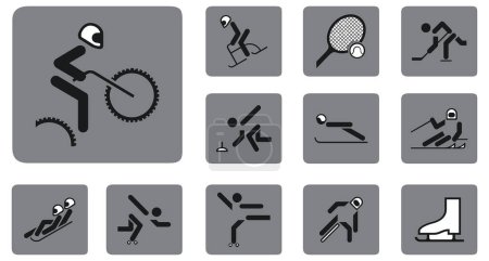 Téléchargez les illustrations : Icônes de sport sur fond gris. - en licence libre de droit