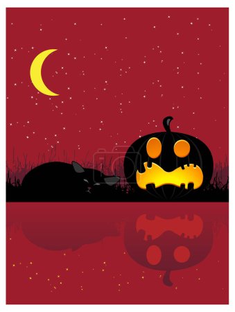 Téléchargez les illustrations : Halloween citrouille et lune - en licence libre de droit