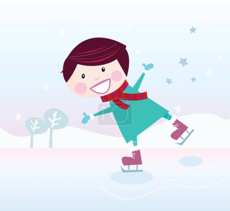 Illustration for Vector winter girl with ice skating - Royalty Free Image