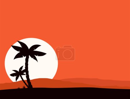 Téléchargez les illustrations : Palmier et icône du coucher du soleil. illustration vectorielle. - en licence libre de droit