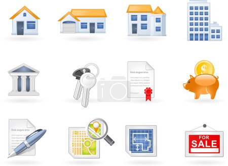 Téléchargez les illustrations : Icônes immobilières set illustration vectorielle - en licence libre de droit