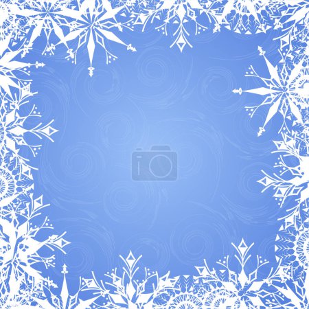 Ilustración de Marco de copos de nieve vector para Navidad y tarjetas de felicitación de año nuevo. - Imagen libre de derechos