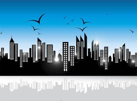 Téléchargez les illustrations : Ville avec bâtiments et gratte-ciel illustration vectorielle - en licence libre de droit