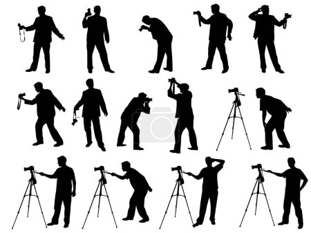 Téléchargez les illustrations : Ensemble de personnes avec des silhouettes de caméra illustration vectorielle - en licence libre de droit