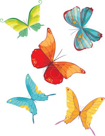 Ilustración de Conjunto de mariposas de color aisladas sobre fondo blanco - Imagen libre de derechos