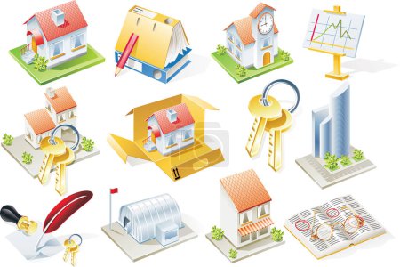 Téléchargez les illustrations : Immobilier Ensemble isométrique - en licence libre de droit