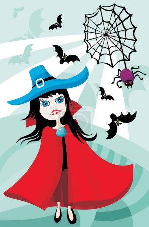 Illustration for Halloween witch with a broom - Royalty Free Image