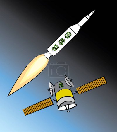 Ilustración de Transbordador espacial en el fondo del cielo estrellado - Imagen libre de derechos