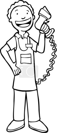 Téléchargez les illustrations : Illustration vectorielle d'un personnage de dessin animé heureux parlant au téléphone. livre de coloriage pour enfants - en licence libre de droit