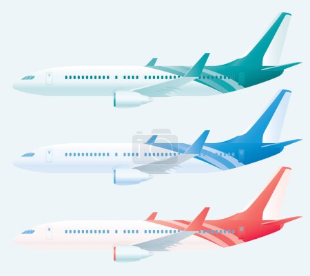Téléchargez les illustrations : Ensemble de quatre avions avec maille dégradée colorée, illustration vectorielle - en licence libre de droit
