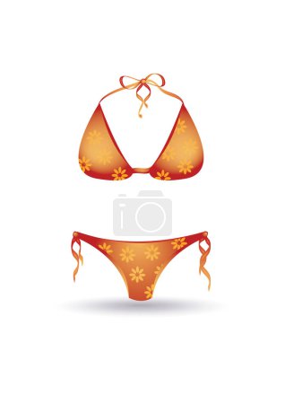 Illustration for Vector illustration. red bikini with a golden bow. isolated on white background, flat style. - Royalty Free Image