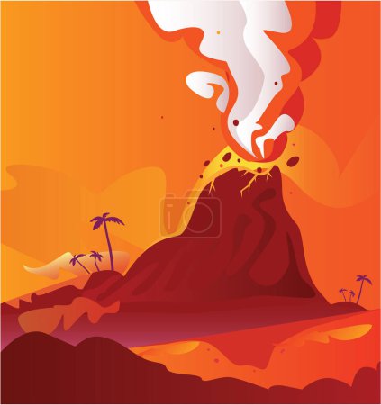 Téléchargez les illustrations : Volcan avec illustration vectorielle de feu et de fumée - en licence libre de droit