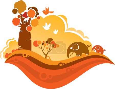 Téléchargez les illustrations : Illustration avec des arbres d'automne - en licence libre de droit