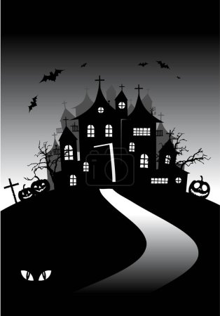 Illustration for Halloween night with castle - Royalty Free Image