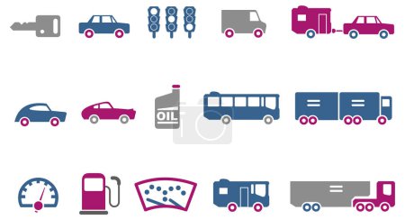 Téléchargez les illustrations : Illustration vectorielle du jeu d'icônes de voiture - en licence libre de droit