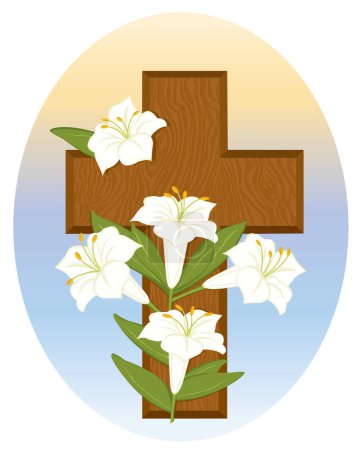 Illustration for Cross with flowers and cross vector illustration design - Royalty Free Image
