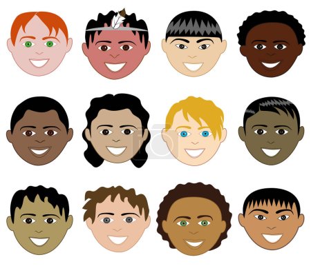 Téléchargez les illustrations : Ensemble de visages de styles différents - en licence libre de droit