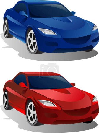 Illustration for Red and blue sports cars on white background. - Royalty Free Image