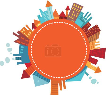 Téléchargez les illustrations : Skyline de la ville avec fond orange - en licence libre de droit