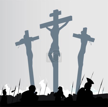 Ilustración de Siluetas vectoriales de personas crucifixiones - Imagen libre de derechos