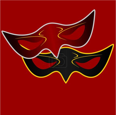 Ilustración de Máscaras de carnaval rojas y negras. ilustración vectorial - Imagen libre de derechos