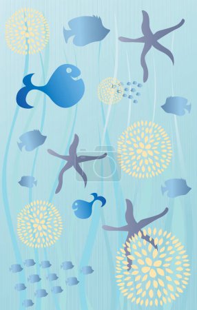 Illustration for Set of fish silhouettes on blue water - Royalty Free Image