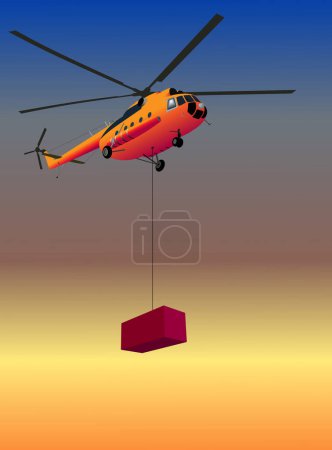 Ilustración de Helicóptero en cielo naranja - Imagen libre de derechos
