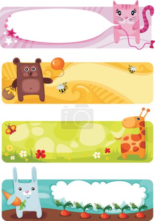 Illustration for Set of colorful banners with cute animals - Royalty Free Image