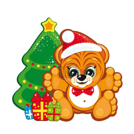 Illustration for Christmas card with cute teddy bear - Royalty Free Image