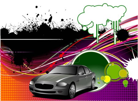 Téléchargez les illustrations : Illustration vectorielle de voiture sur fond vert - en licence libre de droit