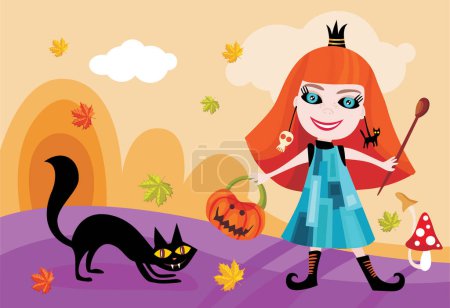 Illustration for Cute girl and witch - Royalty Free Image