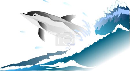 Ilustración de Delfines saltando sobre las olas del mar. ilustración vectorial - Imagen libre de derechos